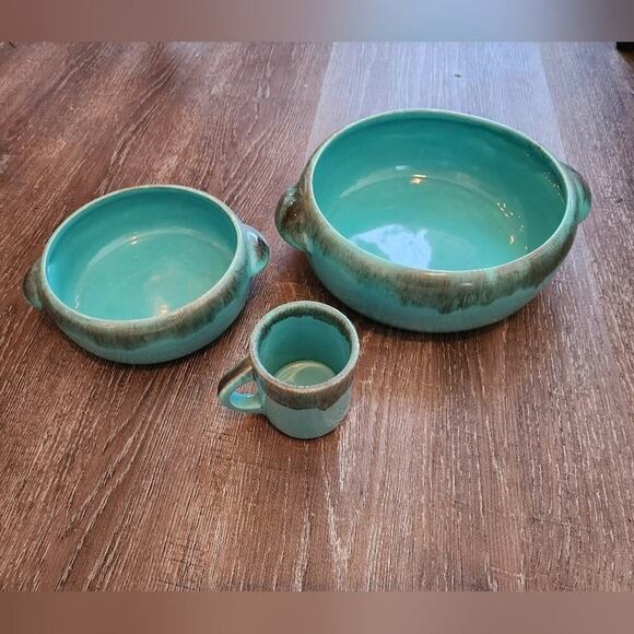 Jaska of California Cascade Ware Blue with Brown Drip Vintage 2 serving Bowls - Picture 11 of 16